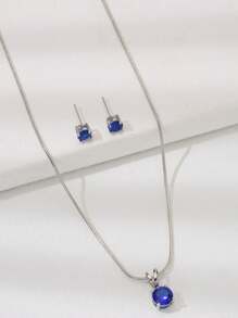 Bông tai & vòng cổ Rhinestone Decor Stud - Xanh đậm - Xem 5