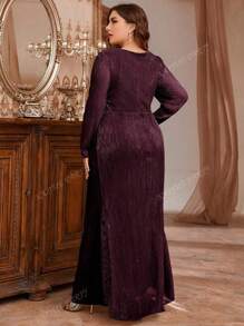 Women Plus Size Solid Color Long Sleeve Dress, Wedding Guest Dress, Party Dress, Formal Dress, Evening Dress