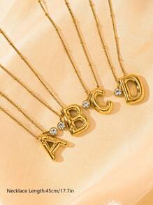 1pc Fashionable And Creative Big Bubble Necklace With Cubic Zirconia Decor, Personalized 26 Letter Necklace Chunky Jewelry For Women - Yellow Gold - View 4