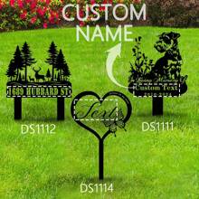 1 件金属门牌号标牌，定制名称金属心形蝴蝶纪念桩，定制迷你雪纳瑞纪念桩金属标牌，个性化雪纳瑞金属名称标牌带桩，狗宠物金属桩标牌装饰