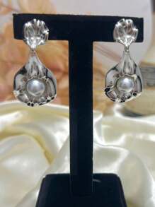 Women's Flat Gold Earring With Pearl - 銀色 - 查看 3