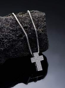 1 件时尚嘻哈原创十字架方晶锆石镶嵌男士吊坠