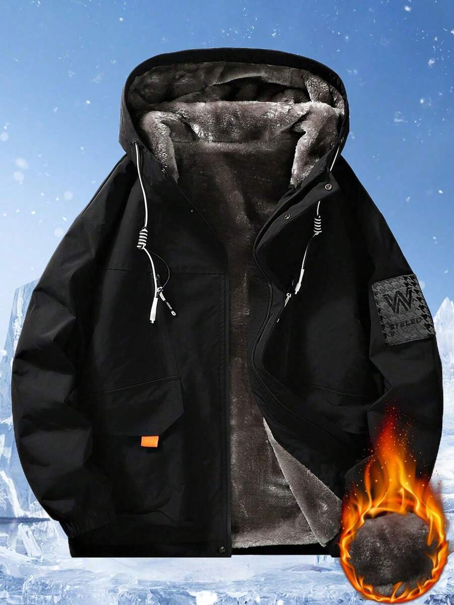 Men's Outdoor Sport Fashion Thermal Lined Hooded Jacket, Winter - màu đen - Xem 1