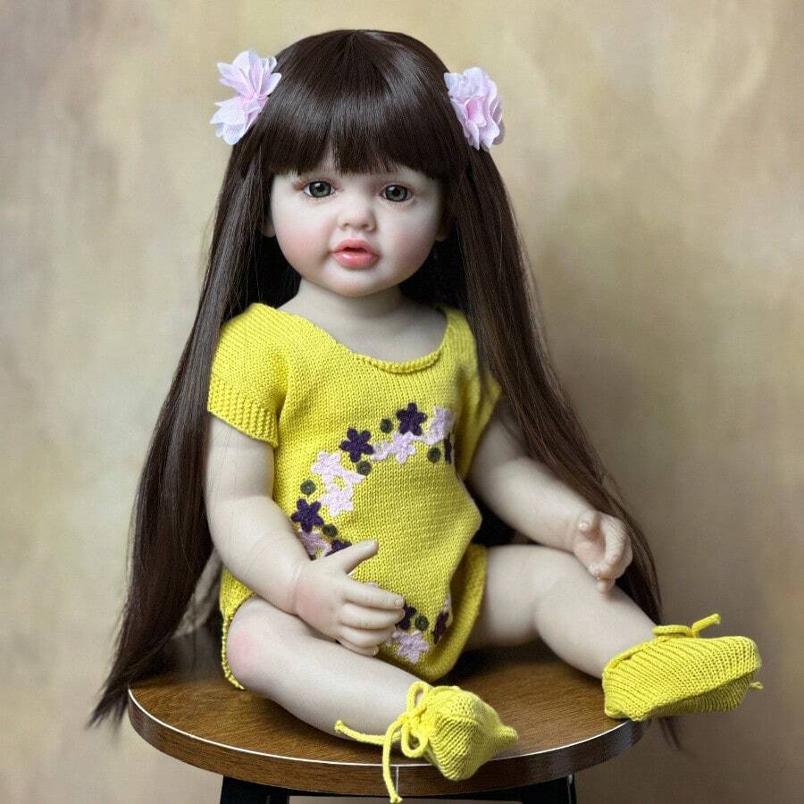 55cm 22inch Lifelike Reborn Baby Doll Full Silicone Vinyl Body Girl Princess Toddler Bebe Newborn Kids Birthday Gift - 乙烯基身體娃娃 - 查看 1