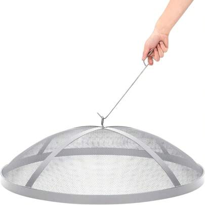 GOCAPTAIN Fire Pit Spark Screen Cover For Campfires - Easy Lift Stainless Steel, Mesh Protector, Guide Rod Included, Outdoor Patio & Backyard Accessory, Black,30 * 30 * 8.6inch