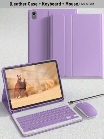 Keyboard Case With IPad Detachable Wireless Bluetooth Keyboard Mouse Battery 150 MAh Compatible And Apple Pencil Holder, For IPad 5th 6th 7th 8th 9th 10th Air 3 4 5 6 10.2 10.5 10.9 11-Lilac Purple