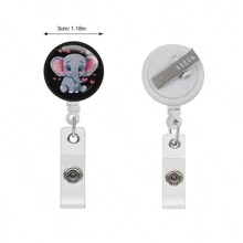 1 件装 可爱大象伸缩徽章夹 耐用徽章卷轴身份证夹 带夹子 适合男士女士 - 均碼 - 查看 2