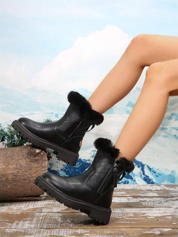 Botas de nieve para mujer con alza interna, botas medianas con cierre lateral, botas cálidas, estilo coreano casual para invierno 2024
