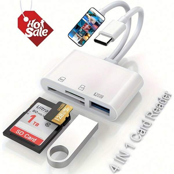 1pc 2024 NEW 4 In 1 USB3.0 TF Flash Drive Type-C Mobile Storage OTG Photo Stick U-Drive Files SD/ TF Card Reader Compatible For IPhons IPad Android Phone With Type-C, Etc, Multifunctional OTG Adapter Plug & Play Adapter For All IPhon, IPad,Android Phone,And Most Smartphone