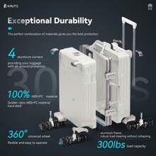 携带行李箱，带铝制框架，无拉链行李箱，8 轮硬壳行李箱，带 PC+ABS TSA Lock 4 个金属角，黑色旅行行李箱，手提箱，耐用旅行行李箱，防水 - 白色 - 查看 2