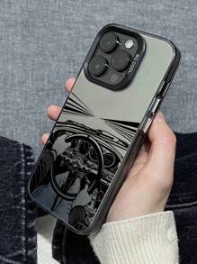 1pc Stylish Line Art Radio Steering Wheel Shockproof Phone Case, Compatible With IPhone11/12/13/14/15/16/16PRO/16PROMAX, Galaxy A05/A15/A25/A35/A53/A54/A55/S23/S24ULTRA