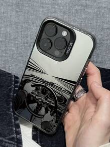 1pc Stylish Line Art Radio Steering Wheel Shockproof Phone Case, Compatible With IPhone11/12/13/14/15/16/16PRO/16PROMAX, Galaxy A05/A15/A25/A35/A53/A54/A55/S23/S24ULTRA