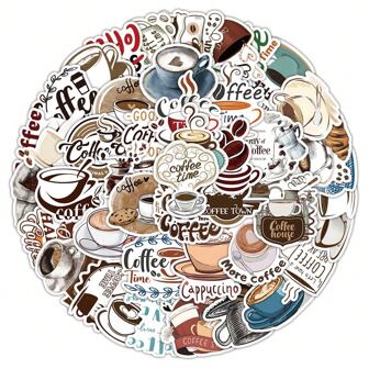 50 Pcs Coffee Stickers | Coffee Waterproof Vinyl Stickers For Water Bottles Book Laptop Bicycle Luggage Cup Mobile Phone Encouragement Decals,For School Supplies,Back To School