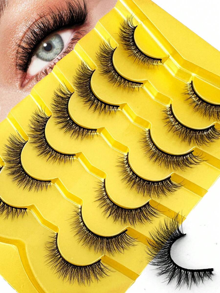 Bộ 7 cặp/bộ lông mi giả 3D lông chồn ngắn mới với lông mi cong Dd của Nga, lông mi dày tự nhiên làm thủ công, bán buôn cho trang điểm mắt - màu đen - Xem 1