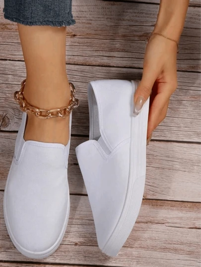 1 par de Zapatillas Blancas Negras Para Hombre Mujer De Lona suela antideslizante calidad premium   Simple, Corte Alto/bajo, Clásico, Casual, Deportivo, Slip On 22mx- 27 mx