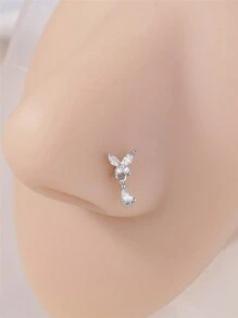KARYOKO 1 Piece Silver Gold Color Dangle L Shaped Nose Studs For Women Butterfly Design CZ Dangling Nose Rings Unique Original Design Nostril Stud Nose Piercing Jewelry