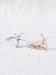 KARYOKO 1 Piece Silver Gold Color Dangle L Shaped Nose Studs For Women Butterfly Design CZ Dangling Nose Rings Unique Original Design Nostril Stud Nose Piercing Jewelry