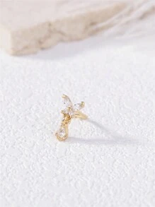 KARYOKO 1 Piece Silver Gold Color Dangle L Shaped Nose Studs For Women Butterfly Design CZ Dangling Nose Rings Unique Original Design Nostril Stud Nose Piercing Jewelry