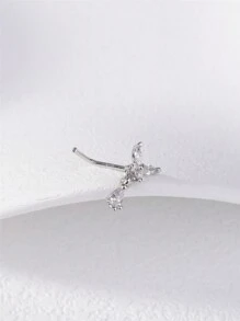 KARYOKO 1 Piece Silver Gold Color Dangle L Shaped Nose Studs For Women Butterfly Design CZ Dangling Nose Rings Unique Original Design Nostril Stud Nose Piercing Jewelry