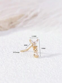 KARYOKO 1 Piece Silver Gold Color Dangle L Shaped Nose Studs For Women Butterfly Design CZ Dangling Nose Rings Unique Original Design Nostril Stud Nose Piercing Jewelry