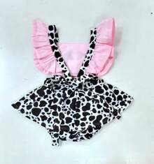 Romper Jardineira Vaquinha Vaca Feminino Fazendinha Fantasia Body Salompete Blogueirinha - Mesversario Bebês Carnaval Festas