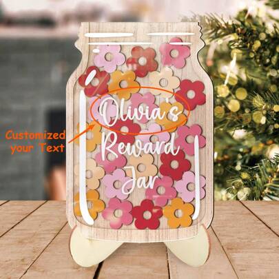 1 Set Personalized Wooden & Acrylic Award Star Jar With 30 Decorative Accessories - Customized Name - Positive Gift For Home, Classroom, Office Decor - Suitable For Wedding, Birthday, Housewarming, Christmas, New Year, Mother's Day,Multi-Functional,Durable,Anti-Mold,Ideal Gifts For Her,Her,Boyfriend,Girlfriend,Dad,Mom,Family,Friends,Son,Daughter,Kids,For Anniversaries,For Birthdays,For Housewarming,For Graduation,Kitchen,Dining Room,Bedroom,Office,Living Room,Home,Garden,Tea Room,SummerHoliday