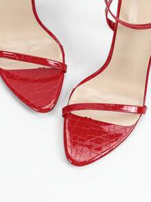 Jin Bei Qi Giày sandal cao gót hở mũi quai mảnh gợi cảm dành cho nữ, giày cao gót thanh lịch dự tiệc/đám cưới, màu vàng, phù hợp với trang phục xuân hè. - Đỏ - Xem 7