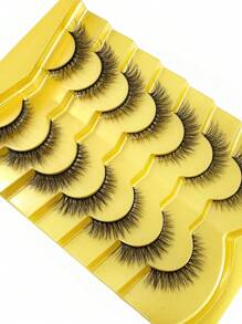Bộ 7 cặp/bộ lông mi giả 3D lông chồn ngắn mới với lông mi cong Dd của Nga, lông mi dày tự nhiên làm thủ công, bán buôn cho trang điểm mắt - màu đen - Xem 5