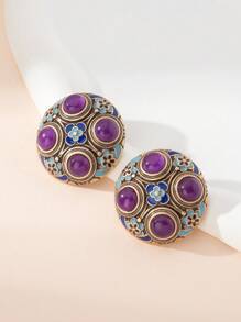 Bijoux de mode pour femmes, boucles d'oreilles en alliage de cuivre avec améthyste violette incrustée, style vintage européen surdimensionné. Accessoire exquis. Conception d'usine de premier ordre, sensation métallique vintage antique, ornement scintillant de luxe dégageant une aura solennelle. Fabriqué avec passion et travail exceptionnel, chaque pièce est un design unique. - Multicolore - Voir 8
