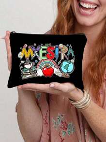 1 món quà tặng cho giáo viên, Túi đựng đồ trang điểm in chữ tuyệt vời nhất, Túi quà tặng có khóa kéo khi đi du lịch, Túi đựng đồ nhẹ, Ví đựng tiền xu, Túi cầm tay có khóa kéo, Túi đựng mỹ phẩm Túi đựng đồ trang điểm Túi đựng đồ làm đẹp, Túi đựng đồ trang điểm cho nữ Túi đựng đồ vệ sinh cá nhân khi đi du lịch, Quà tặng cho giáo viên khi trở lại trường, Túi đựng đồ trang điểm họa tiết Giáng sinh Cây thông Noel Túi đựng đồ trang điểm cho cô giáo Túi đựng đồ trang điểm Túi đựng đồ trang điểm - màu đen - Xem 2