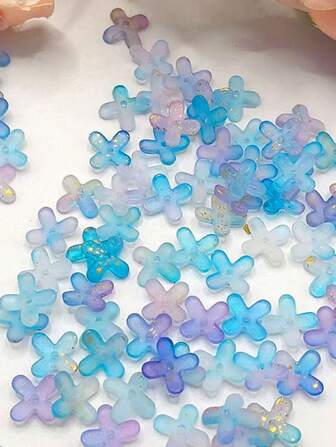 50pcs/Set 12mm Matte Osmanthus Petal Glitter Acrylic Loose Beads Mixture, DIY Jewelry Making Imitated Crystal Beads Strand For Bracelets, Necklaces, Phone Cords, Key Chains