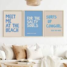 3 件套字母帆布海报，蓝色清新简约装饰画，家居墙壁装饰，无框 - 彩色 - 查看 7