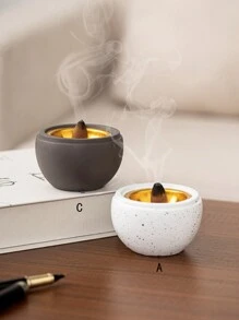 1pc Spherical Cement Portable Incense Burner, Black/Grey/White, Minimalist Modern & Natural Style, Rock Surface Effect, Arabian Incense Holder For Home, Office, Hotel, Halloween, Festival Decorations Decor Gifts Birthday Graduation - Multicolor - View 2