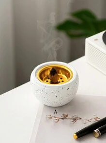 1pc Spherical Cement Portable Incense Burner, Black/Grey/White, Minimalist Modern & Natural Style, Rock Surface Effect, Arabian Incense Holder For Home, Office, Hotel, Halloween, Festival Decorations Decor Gifts Birthday Graduation - Multicolor - View 4