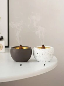 1pc Spherical Cement Portable Incense Burner, Black/Grey/White, Minimalist Modern & Natural Style, Rock Surface Effect, Arabian Incense Holder For Home, Office, Hotel, Halloween, Festival Decorations Decor Gifts Birthday Graduation - Multicolor - View 8