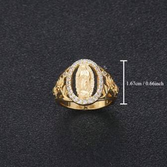 1pc Fashionable Hollow Rose Virgin Mary Ring, Spiritual Faith Jewelry Accessory Gift For Your Loved One