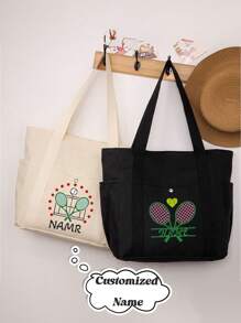 Customized Personalized Gift Bag With Tennis Racket Pattern Text, Suitable For Carrying Memories In Handbags, Waterproof Shopping Bags, Storage Bags, And Super Linen Handbags. Suitable For Weddings, Birthdays, Beaches, And Holidays, It Is The Best Gift For Women, Mothers, Teachers, Friends, Bridesmaids, And Students. On Mother's Day, Send Your Mother; On Nurse's Day, Send Your Nurse; On Brazilian Valentine's Day, Send Your Wife And Girlfriend.