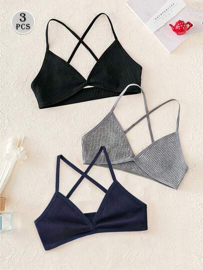 3Pcs Women Sexy Seamless Tube Tops Bra Deep V Triangle Cup Cross No Cup Beauty Back Bra Unlined Vest Bralette Top Female Lingerie Back To School