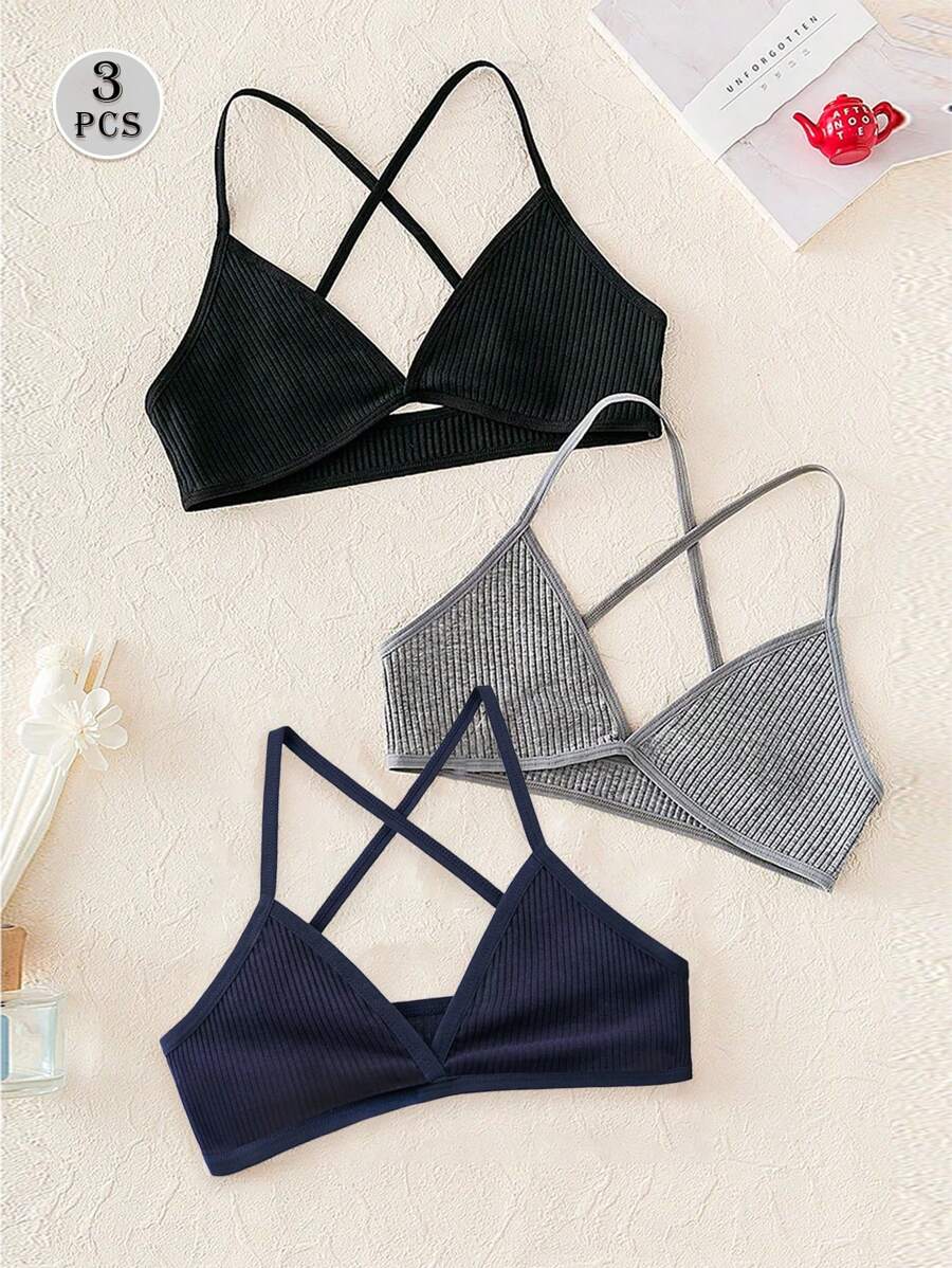 3Pcs Women Sexy Seamless Tube Tops Bra Deep V Triangle Cup Cross No Cup Beauty Back Bra Unlined Vest Bralette Top Female Lingerie Back To School