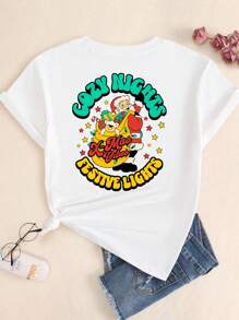 Christmas Cotton T-Shirt Women's Blouse Breathable Comfortable Printed Premium T-Shirt Classic Modern Style - 白色 - 查看 3