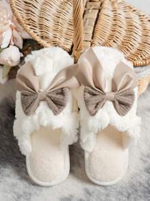 女士蝴蝶结室内拖鞋，舒适温暖的秋冬季家居拖鞋，适合家庭、客厅、宿舍 - 咖啡棕 - 查看 5