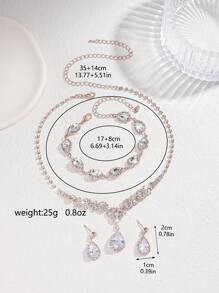 4 pièces Femme Set De Bijoux Avec À Strass Incrusté Colliers , Boucles D'oreilles , bracelets , Mariage Accessoire