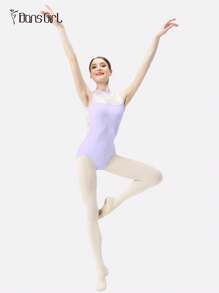 DonsGirl 1pc Women Stand Collar Backless Lace & Mesh Ballet Dance Dress - View 6