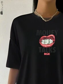 Women's Money Talks Printed T-Shirt Cotton Tshirt Unisex Shirt - 黑色 - 查看 2