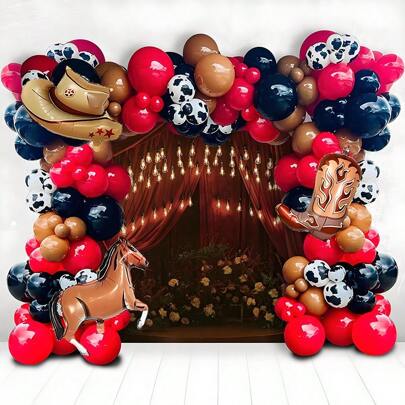120pcs Brown & Black Balloon Arch Kit Including Cowboy Boots, Cowboy Hat, Horse Balloons For Birthday, Farm, Bachelor, Outdoor Party Decor Back To School Valentine's Day