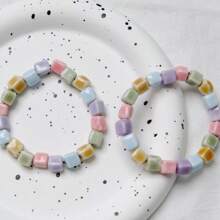 1 chiếc vòng tay hạt gốm hình khối bất đối xứng nhiều màu sắc dành cho phụ nữ, vòng tay trang sức thời trang, món quà lý tưởng cho học sinh, cặp đôi, phù hợp cho mọi dịp - Nhiều màu - Xem 5