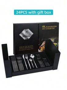 1/4/12/24pcs Stainless Steel Tableware Set ,Elegant 1/4/12/24-Piece Golden Cutlery Set ,Flatware Set With Golden Finish, Reusable Dinner Knives, Forks, Spoons, Teaspoons For Home And Everyday Use