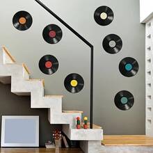 8 miếng dán tường thiết kế đĩa than, đồ trang trí tường tự dính có thể tháo rời cho phòng ngủ, phòng khách, lối vào - Nhiều màu - Xem 4