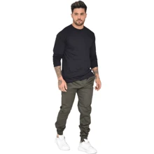 Men's White Skinny Twill Jogger Pants With Calf Cuff And Drawstring - màu xanh lá - Xem 3