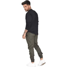 Men's White Skinny Twill Jogger Pants With Calf Cuff And Drawstring - màu xanh lá - Xem 2